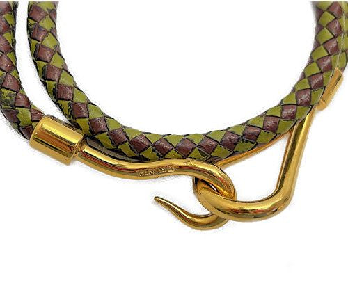 HERMES エルメス ジャンボ チョーカー 中古 2way ブレスレット グリーン ブラウン アクセサリー レザー