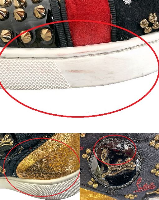 Christian Louboutin クリスチャンルブタン スタッズ ハイカットスニーカー 約25cm 中古 スパイク レッド ブラック 40 メンズ ブランド 靴 おしゃれ