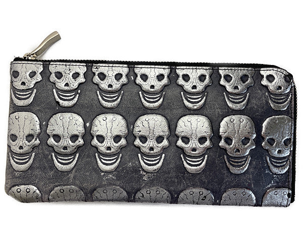 kawa-kawa カワカワ スカル L字ファスナー 長財布 中古  シルバー ブラック メタリック 骸骨 メンズ ウォレット