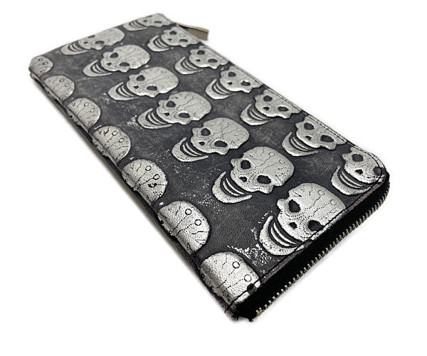 kawa-kawa カワカワ スカル L字ファスナー 長財布 中古  シルバー ブラック メタリック 骸骨 メンズ ウォレット
