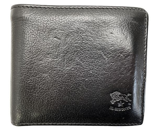 IL BISONTE イルビゾンテ レザー 二つ折り財布 中古 ブラック 黒 本革 ウォレット メンズ ブランド