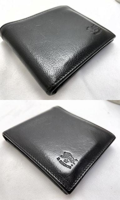 IL BISONTE イルビゾンテ レザー 二つ折り財布 中古 ブラック 黒 本革 ウォレット メンズ ブランド