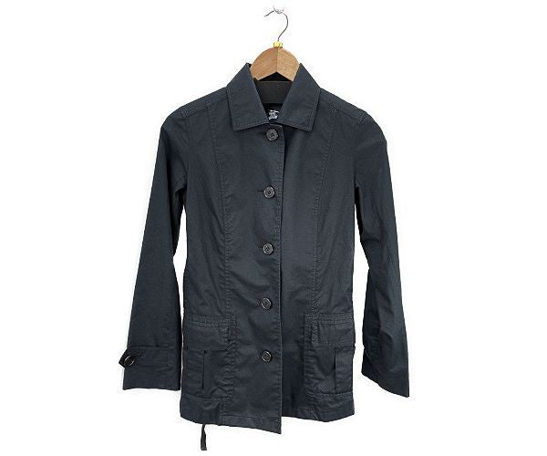BURBERRY LONDON バーバリー ロンドン コットン ステンカラー ジャケット 36 中古 ブラック 黒 レディース ブランド アウター おしゃれ