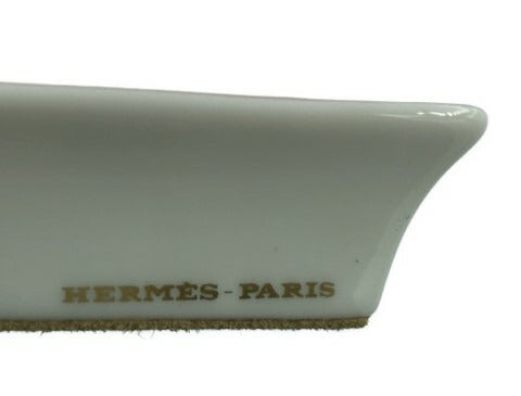 未使用品 HERMES エルメス ピタゴラス ミニトレイ 中古 植物柄 スエード 磁器 ブランド 小物 インテリア グリーン