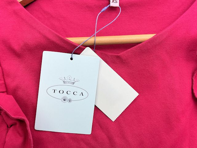 TOCCA トッカ フリル ノースリーブ トップス XSサイズ 中古 ピンク Vネック レディース ブランド コンサバティブ