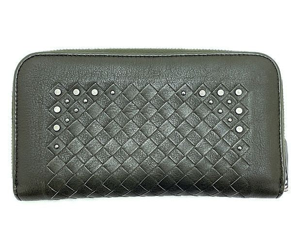 BOTTEGA VENETA ボッテガヴェネタ イントレチャート スタッズ ラウンドファスナー 長財布 中古 S01069201D カーキ メンズ 鋲 ウォレット ブランド おしゃれ
