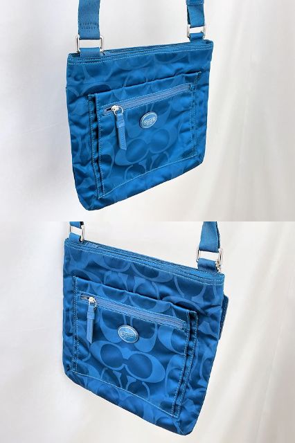 COACH コーチ ゲッタウェイ ショルダーバッグ 中古 F77408 ブルー 青 鞄 ブランド レディース ナイロン