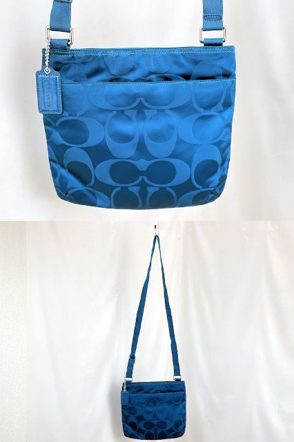 COACH コーチ ゲッタウェイ ショルダーバッグ 中古 F77408 ブルー 青 鞄 ブランド レディース ナイロン