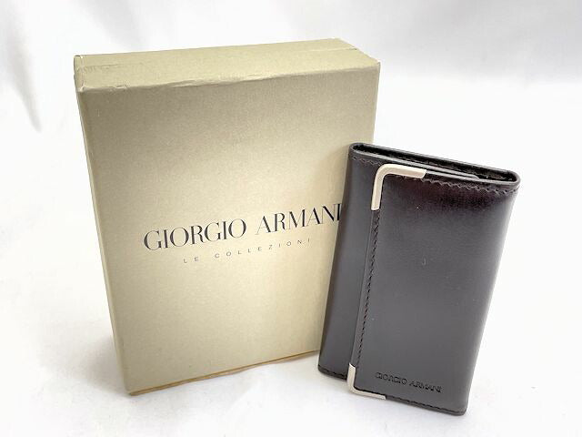 GIORGIO ARMANI ジョルジオアルマーニ レザー 6連 キーケース 中古 ブラウン 焦げ茶 鍵 ブランド メンズ