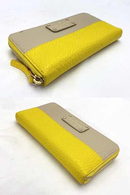 Kate spade ケイトスペード レザー ラウンドファスナー 長財布 中古 ベージュ イエロー ウォレット レディース ブランド