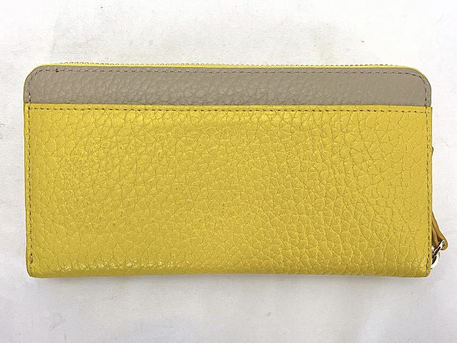 Kate spade ケイトスペード レザー ラウンドファスナー 長財布 中古 ベージュ イエロー ウォレット レディース ブランド