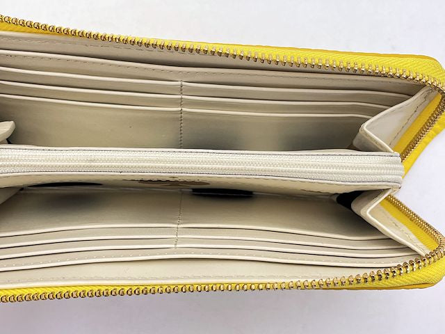 Kate spade ケイトスペード レザー ラウンドファスナー 長財布 中古 ベージュ イエロー ウォレット レディース ブランド