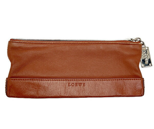 LOEWE ロエベ レザー ミニ ポーチ 中古 100307 ペンケース ブラウン 茶 ブランド 本革 おしゃれ