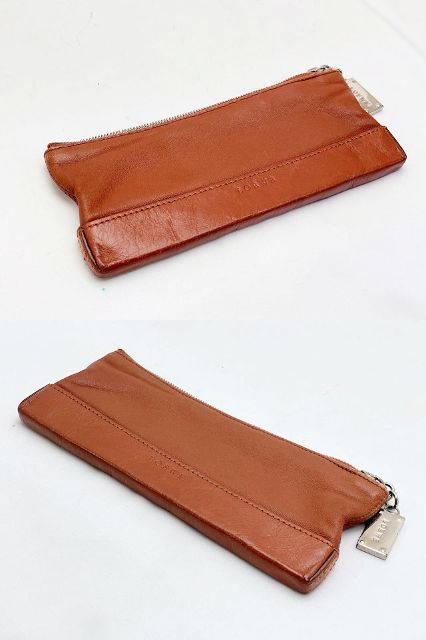 LOEWE ロエベ レザー ミニ ポーチ 中古 100307 ペンケース ブラウン 茶 ブランド 本革 おしゃれ