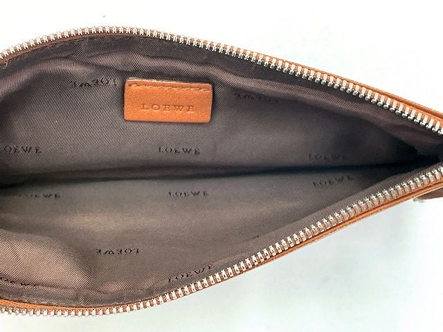 LOEWE ロエベ レザー ミニ ポーチ 中古 100307 ペンケース ブラウン 茶 ブランド 本革 おしゃれ