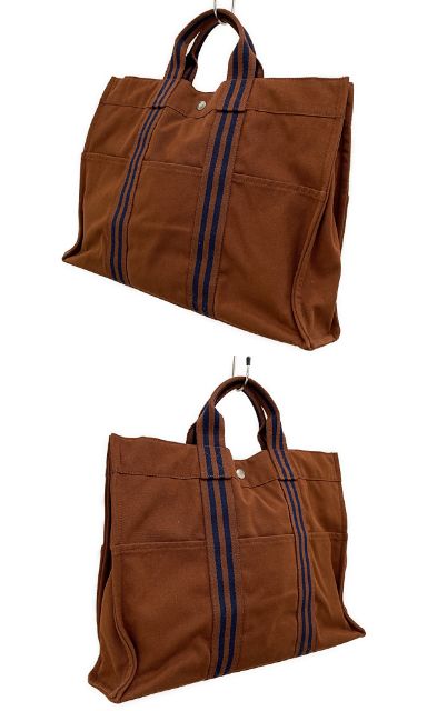 HERMES エルメス フールトゥ トートMM 中古 トートバッグ ブラウン キャンバス 茶 鞄 ブランド ユニセックス