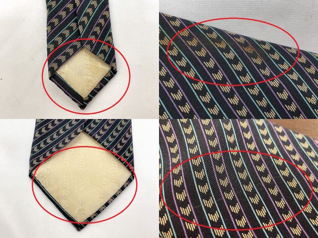 Christian Dior MONSIEUR クリスチャンディオール ムッシュ シルク ストライプ ネクタイ 中古 ブラック 黒 絹 100% メンズ ビジネス ブランド スーツ