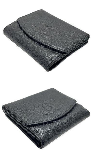 CHANEL シャネル キャビアスキン 二つ折り財布 中古 633335 ブラック 黒 レディース ウォレット ブランド おしゃれ