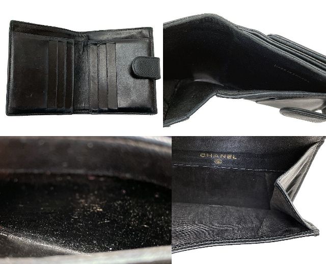 CHANEL シャネル キャビアスキン 二つ折り財布 中古 633335 ブラック 黒 レディース ウォレット ブランド おしゃれ