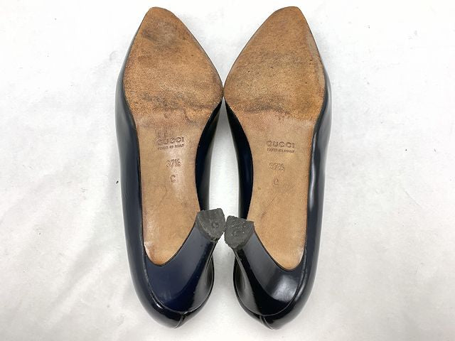 GUCCI グッチ エナメル ビット パンプス 約24cm 中古 ネイビー 紺 靴 シューズ レディース 37.5