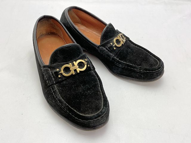 Salvatore Ferragamo サルヴァトーレフェラガモ ガンチーニ スウェード ローファー 約26cm 中古 ブラック 黒 メンズ 8 靴 シューズ ブランド