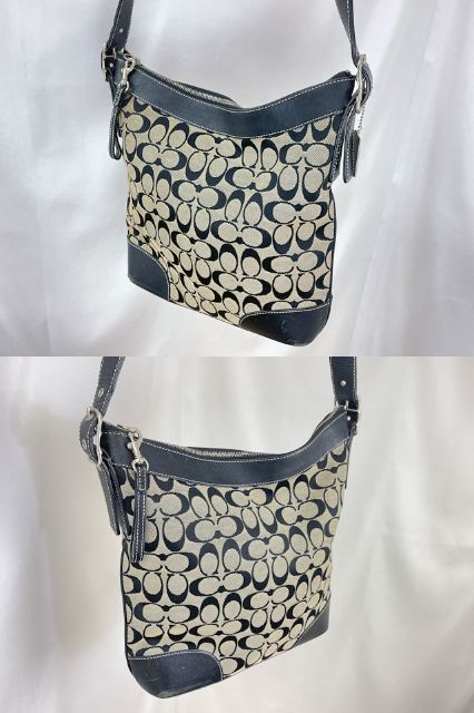 COACH コーチ シグネチャー スリムダッフルショルダー 中古 ショルダーバッグ ブラック 黒 鞄 レディース ブランド