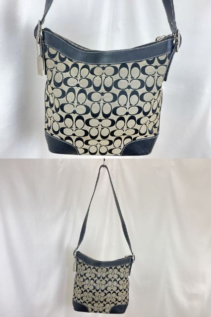 COACH コーチ シグネチャー スリムダッフルショルダー 中古 ショルダーバッグ ブラック 黒 鞄 レディース ブランド