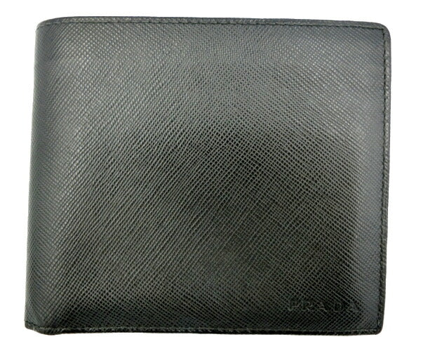 PRADA/プラダ サフィアーノ レザー 二つ折り財布 中古 ブラック 黒 ウォレット 無地