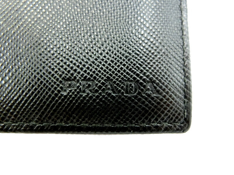 PRADA/プラダ サフィアーノ レザー 二つ折り財布 中古 ブラック 黒 ウォレット 無地