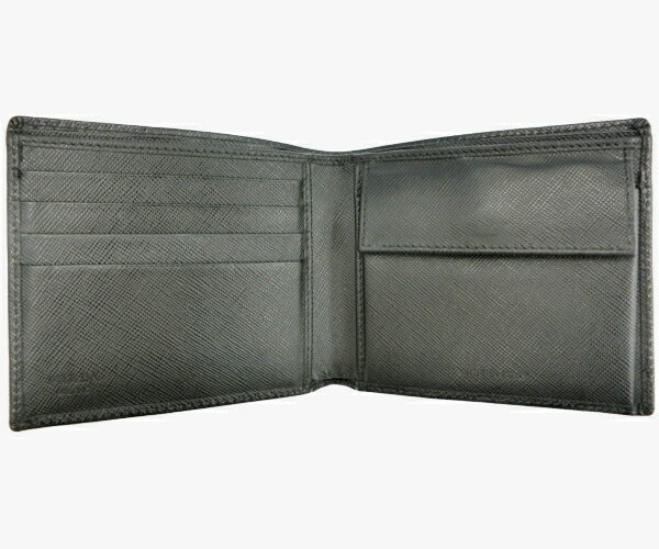 PRADA/プラダ サフィアーノ レザー 二つ折り財布 中古 ブラック 黒 ウォレット 無地