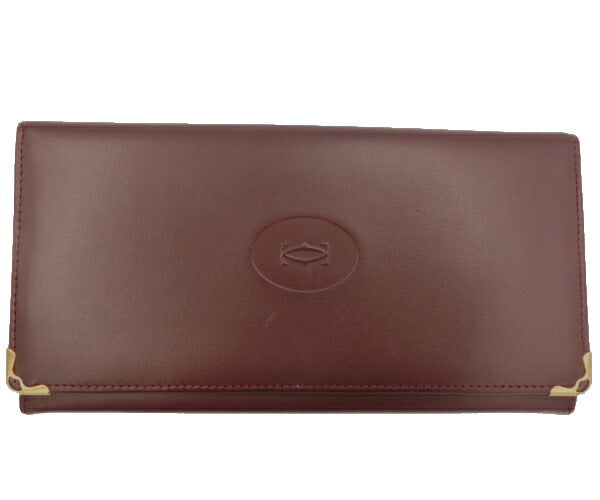 Cartier/カルティエ マスト レザー 二つ折り長財布 中古 ボルドー ウォレット 赤 美品