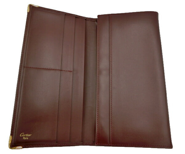 Cartier/カルティエ マスト レザー 二つ折り長財布 中古 ボルドー ウォレット 赤 美品