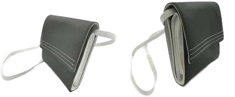 LOEWE/ロエベ 三つ折り クロスボディ ショルダーバッグ 中古 ブラック ホワイト 黒 白 レザー 鞄
