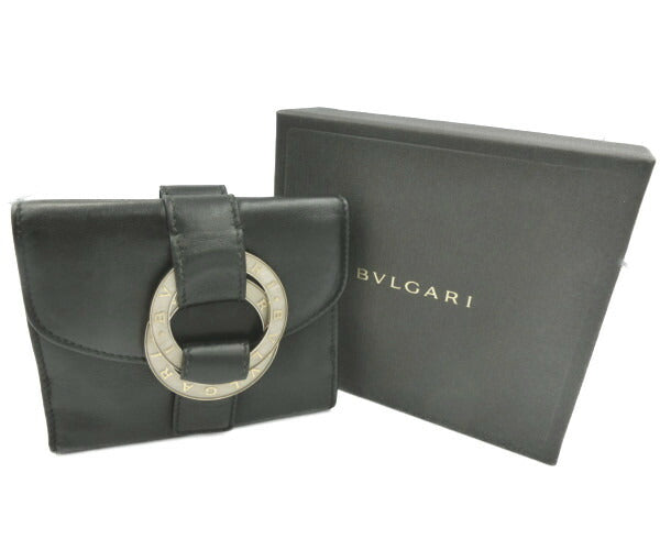 BVLGARI/ブルガリ ブルガリブルガリ レザー Wホック財布 中古 ブラック 黒 ロゴ ウォレット
