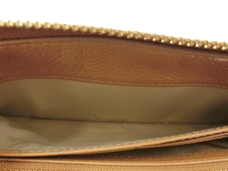 TORY BURCH/トリーバーチ レザー ラウンドファスナー 長財布 中古 ブラウン 茶 ロゴ ウォレット