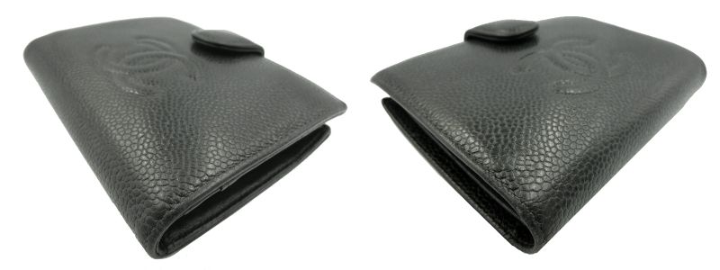 CHANEL/シャネル キャビアスキン 二つ折り がま口 財布 中古 レザー ブラック 黒 CCマーク ロゴ