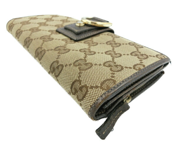 GUCCI/グッチ オリジナルGG ラウンドファスナー 長財布 中古 ウォレット ブラウン ベージュ ロゴ ユニセックス