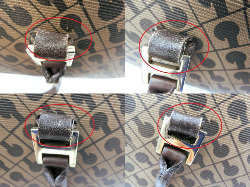 GHERARDINI/ゲラルディーニ ソフティ PVC レザー トライアングル ハンドバッグ 中古 ブラウン 茶 総柄 鞄