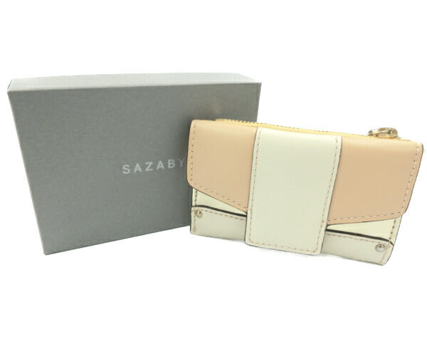 SAZABY/サザビー レザー コインケース 中古 アイボリー ベージュ レディース ゴールド ミニ
