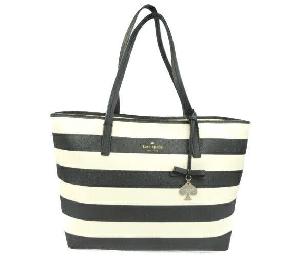 Kate spade ケイトスペード チャーム付 トートバッグ 中古 ボーダー ブラック アイボリー レディース 鞄