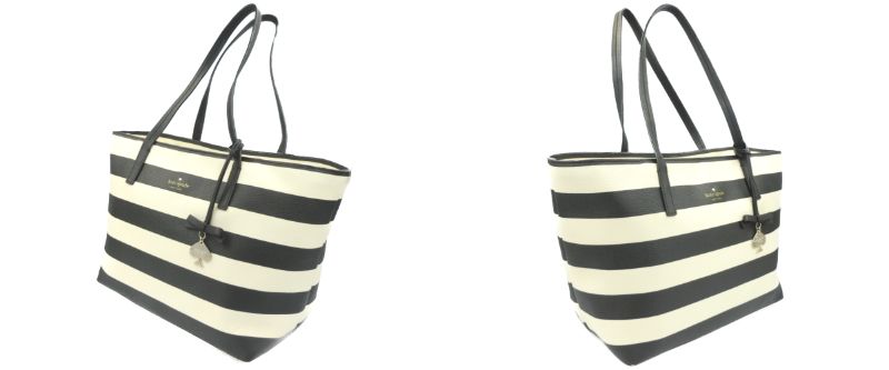 Kate spade ケイトスペード チャーム付 トートバッグ 中古 ボーダー ブラック アイボリー レディース 鞄