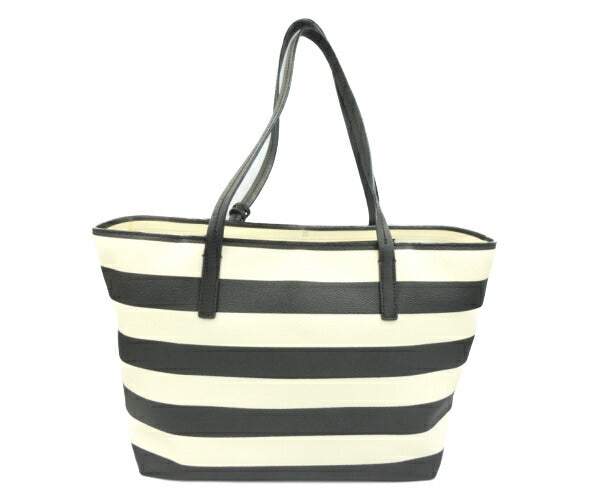 Kate spade ケイトスペード チャーム付 トートバッグ 中古 ボーダー ブラック アイボリー レディース 鞄