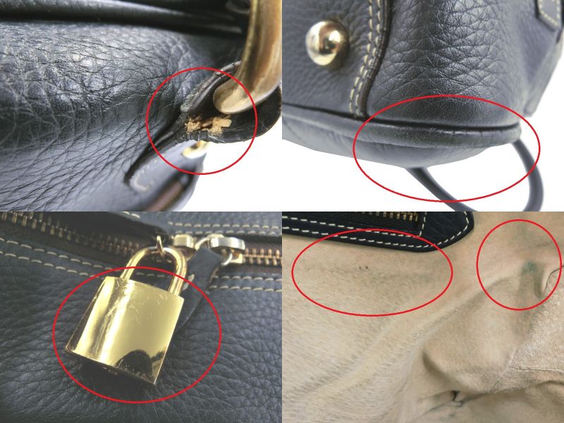 J&M DAVIDSON ジェイ&エム デヴィッドソン レザー ハンドバッグ 中古 ネイビー 紺 レディース 鞄 本革 牛革