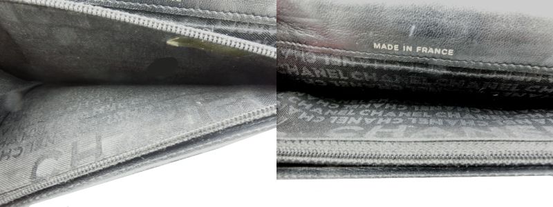 CHANEL シャネル チョコバー レザー 二つ折り長財布 中古 ブラック 黒 型押し レディース かわいい ウォレット