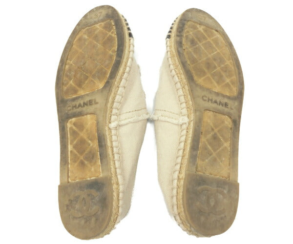 CHANEL シャネル エスパドリーユ スリッポン (約21.5~22cm) 中古 アイボリー ブラック 白 黒 レディース 37 ロゴ ココマーク 靴