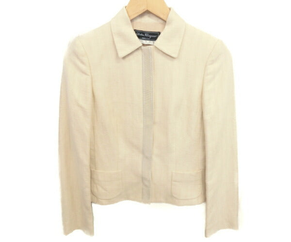 Salvatore Ferragamo サルヴァトーレフェラガモ 麻混 シャツジャケット 40 中古 リネン コットン 綿 レディース ベージュ Lサイズ ブランド