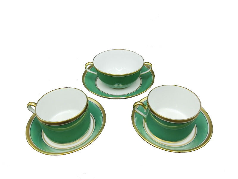 Richard Ginori インペログリーン カップ&ソーサー スープC/S 中古 リチャードジノリ ペア スープ用 洋食器 陶磁器