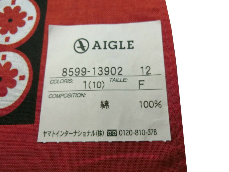未使用 AIGLE ハンカチ 赤×黒 中古 エーグル バンダナ ファッション小物 服飾雑貨 アウトドア