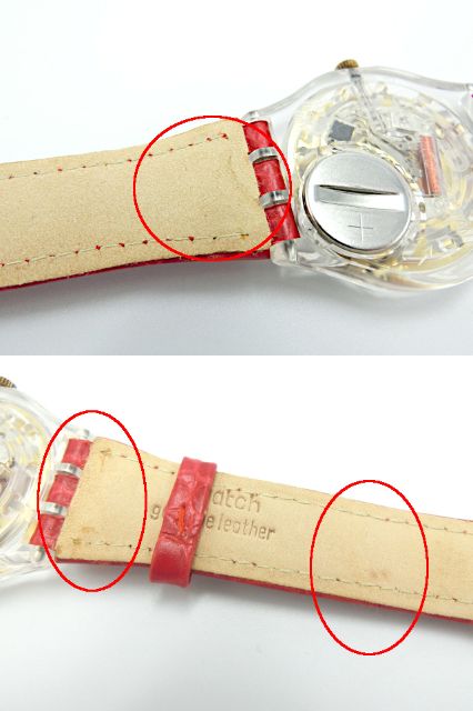 SWATCH スウォッチ スケルトン クォーツ 腕時計 中古 GK177 クロコ調 レディース レッド アナログ