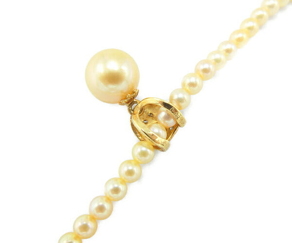 K18 8.6mm ゴールドパール ダイヤ 0.08ct 淡水パール チェーン ネックレス 中古 18金 アクセサリー ジュエリー レディース 真珠